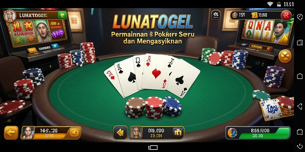 Screenshot gameplay LUNATOGEL menunjukkan aksi mendebarkan dalam permainan Poker.