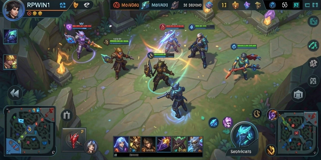 Tampilan gameplay MOBA yang penuh aksi dan strategi.
