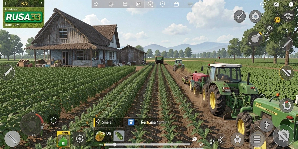 Tampilan gameplay RUSA33 dengan aktivitas pertanian yang menarik.